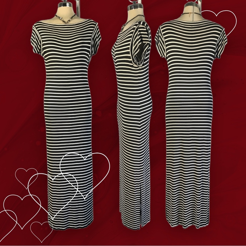 SMART SET Black and White Striped Maxi Dress Size M